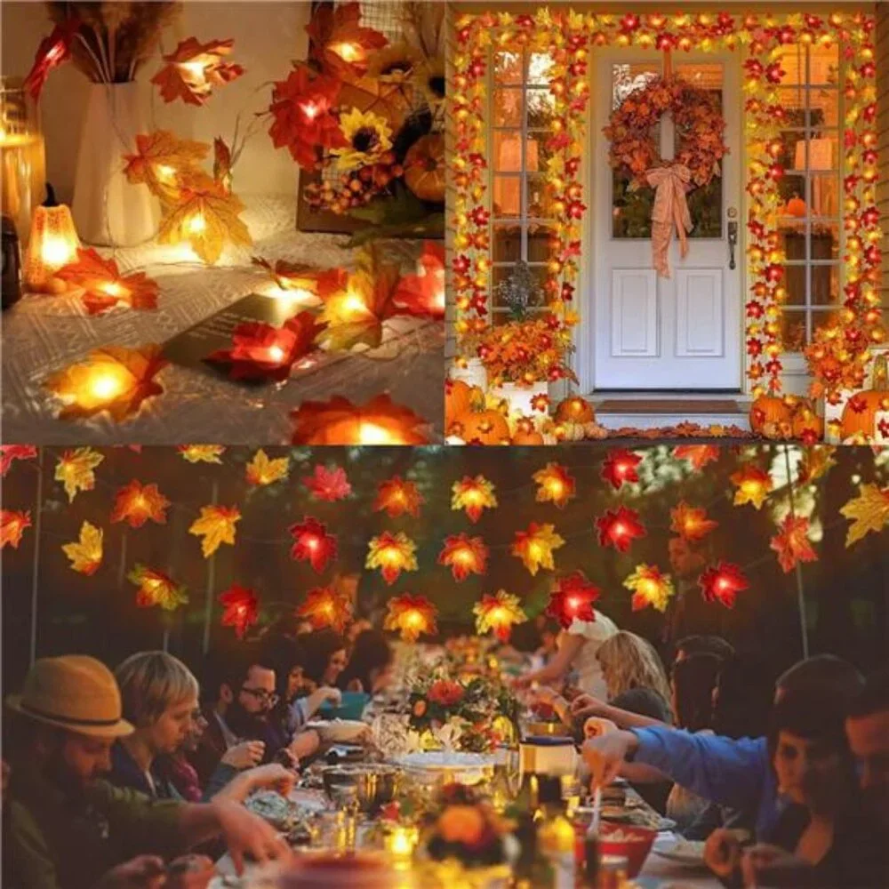 2 Pack Fall Decorations for Home Maple Leaf Lights Multicolored, Total 20Ft